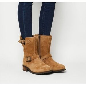 UGG Women’s Chaney Chestnut Suede Moto Boots Inside Zipper Shearling Size 10
